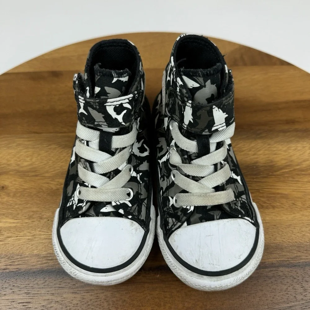 Kids Boys Converse CTAS 1V Black Sharks Canvas Hi Top Sneakers‎ Shoes Size 6 C
